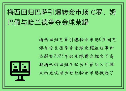 梅西回归巴萨引爆转会市场 C罗、姆巴佩与哈兰德争夺金球荣耀
